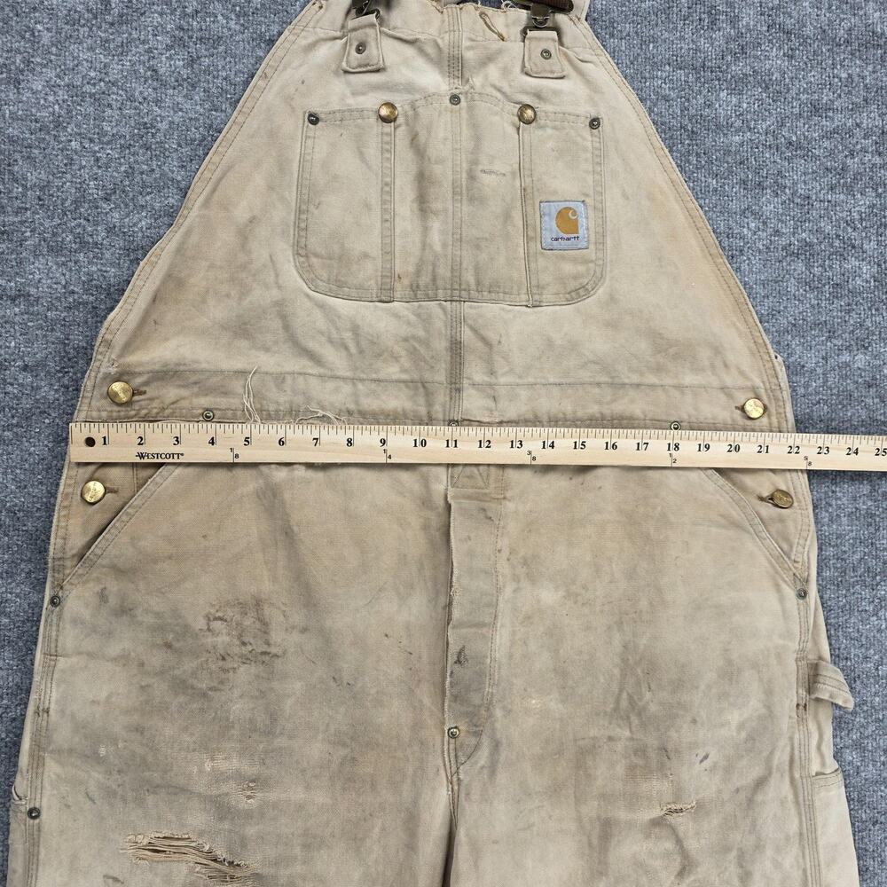 Carhartt Bib Overalls Mens 44x32 Duck Double Knee Distressed R01 BRN Vintage USA - Picture 4 of 16